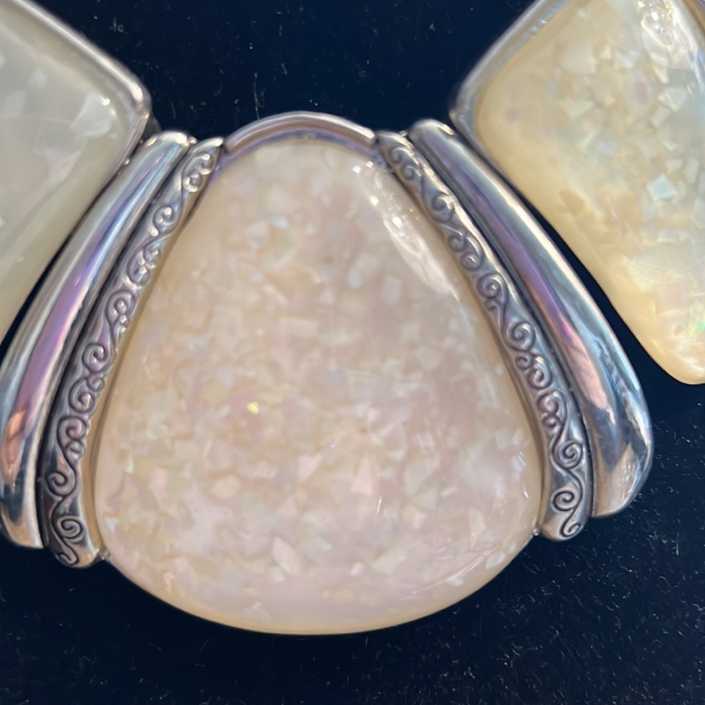 Silvertone And Cream Statement Necklace With Moth… - image 6